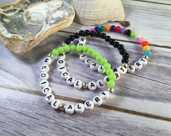 PERSONALISED Medical Alert Bracelet - Beaded Letter Bracelet - Medical Bracelet - Awareness Bracelet - Acrylic Bead Bracelet