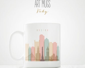 Coffee Mug, Boston skyline mug, Coffee Cup, Ceramic mug, Travel gift, Coffee Lover, Boston mug, unique coffee mug, gift coffee, ArtMugsVicky