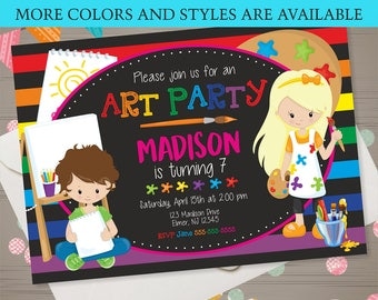 Art Party Birthday Invitation Art Party Invitation Rainbow Art Party Kids Art Party Art Birthday Party Chalkboard Art Party Kids Paint Party
