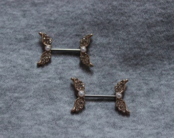 Pair of nipple Piercing. Surgical steel, stainless steel nipple piercing.