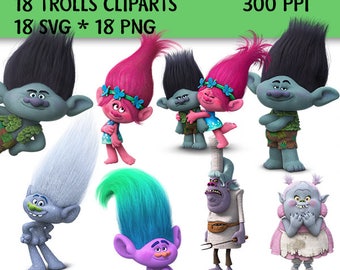 18 Trolls ClipArt,Trolls SVG,Trolls PNG, 300 ppi,Trolls Decorations, Trolls Printables,Trolls Party supplies,Trolls Birthday,Not for cricut