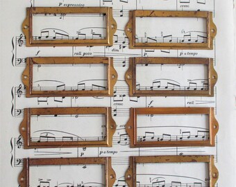 Eight Vintage Brass File Drawer Label Holders