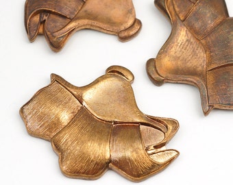 3 pcs brass flower stampings, vintage thick Art Nouveau style morning glory lily