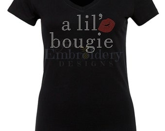 A Lil' Bougie Rhinestone T-Shirt Custom Rhinestone T-Shirt Bling Rhinestone T-Shirt