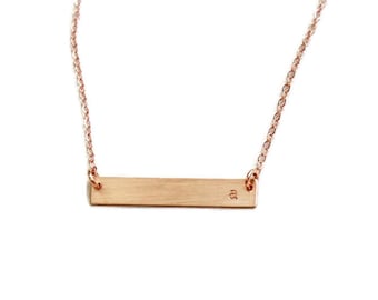 Rose Gold Bar Necklace, Initial Necklace, Rose Gold Name Bar Necklace, Personalized Bar Necklace, Rose Gold Initial Bar Necklace Bridesmaids