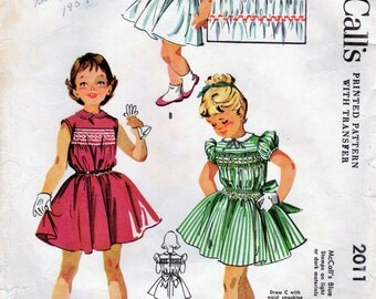 1950s McCall's 2011 Vintage Sewing Pattern Toddler Girls Smocked Dress Size 2