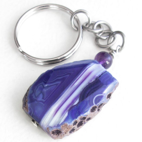 Amethyst Purple Keychain Agate & Crystal Stone Key Ring
