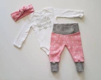 Baby Girl Coming Home Outfit. Pink with White Arrows. Girl Sip and See Outfit. Baby Girl Take Home Outfit. Newborn Girl Coming Home Outfit.