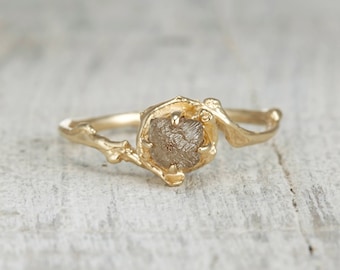 Rough Diamond Ring - Nature Inspired Engagement Ring with Uncut Diamond Solitaire in Rose Gold, White Gold, Yellow Gold or Platinum