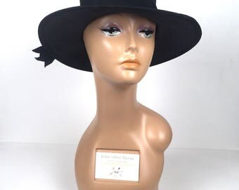 Vintage 1970s Black Wide Brim Hat