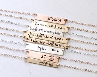 Personalized Bar Necklace - Hand Stamped Custom Name Bar Necklace. Mother's Gold Bar Necklace, Mom Jewelry. Inspiration Jewelry.