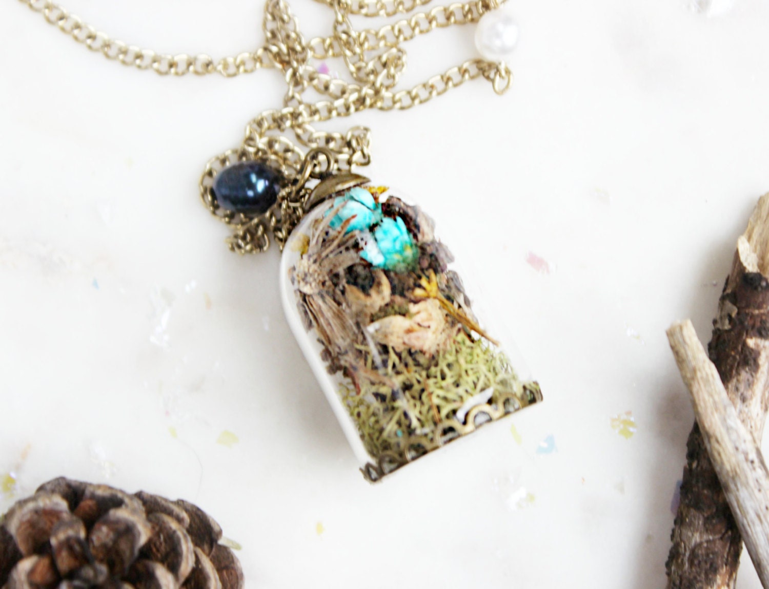 SALE Woodland Terrarium Necklace Dome necklace with moss and