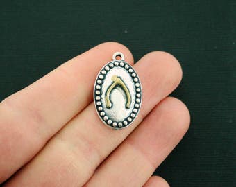 2 Wishbone Charms Antique Silver and Gold Tone - SC6900