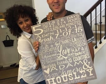 5th Anniversary Sign Gift on Wood, 5th anniversary gift for him, anniversary gift, 5 year anniversary, family name sign, Wood Sign