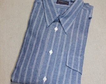 vintage 70's - 80's -Hathaway- Men's long sleeve sport shirt. 'New Old Stock'. Striped 'Denim Chambray'. Large 16 x 35