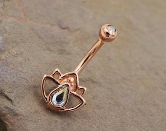 Lotus Flower 14kt Rose Gold Rook Earring Daith Piercing Eyebrow Ring