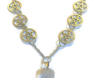 Pentagram Crystal Necklace,pentagram necklace,healing crystals and stones, Crystal necklace