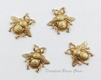 Raw Brass Bee, Bee Embellishment, Brass Honey Bee, Jewelry Supplies, Raw Brass Stamping, 19mm x 17mm - 4 pcs. (r304)