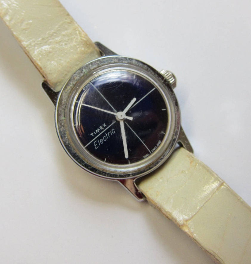 Vintage Timex Electric C Cell Watch Navy Blue Dial from