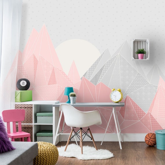 Kids Triangle Mountain Wallpaper Mountain Mural with Moon