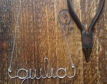 Sterling Silver Personalized Necklace, Wire Name Necklace, Personalized Name Jewelry, Custom Wire Name