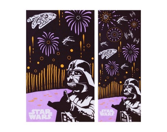 Japanese tenugui Dark Vader fabric, whater fall tenugui, kawaii fabric, noren fabric, wall decoration, star wars wall art, star wars fabric