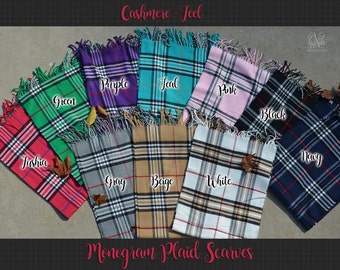 Personalized Plaid Scarf Monogrammed Plaid Scarf Cashmere