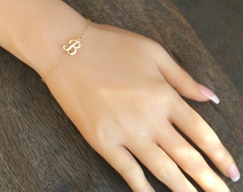 Personalized initial bracelet, Script letter bracelet, 14k gold filled, sideways Monogram,customized custom, A B C D E F H J K L M N P R S Y