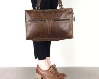 Leather Attaché Case Brown Vintage Office Bag