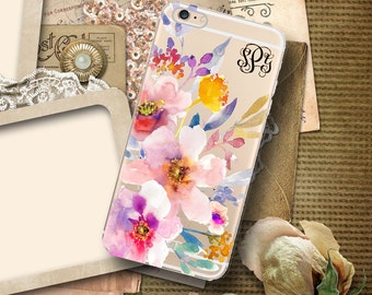 Personalised clear Iphone 6 case with design, Floral Iphone 6s Plus case, Transparent Iphone SE case, Monogram Gift for grandmother (1644)