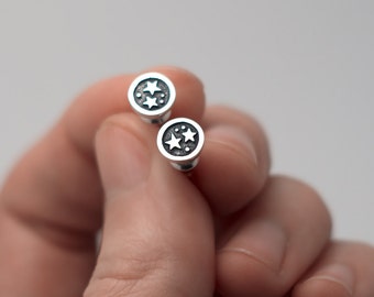 Sterling Silver Earrings Studs, Constellation Earrings, Stars Round Stud Earrings, Tiny Minimalist Earrings