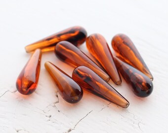 Vintage Lucite Tortoise Shell Drop Beads - 29mm - 8 Beads