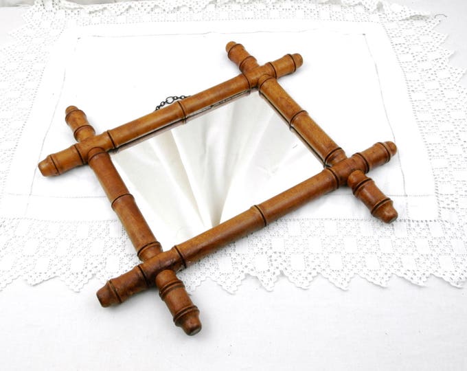 Antique French Wooden Faux Bamboo Framed Mirror, French Country Decor, Shabby Chateau Chic, Parisian Brocante Home Decor
