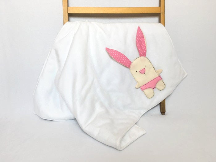 White Blanket for Babies Fleece Blankets Bunny Rabbit