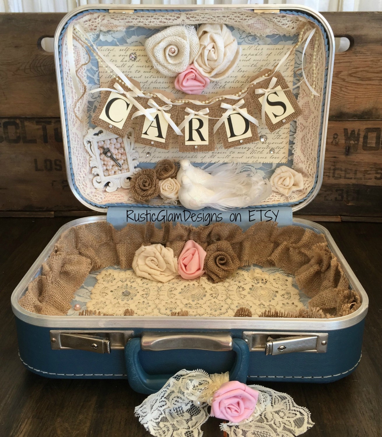 Vintage Suitcase Wedding Card Box Wedding Card Holder Shabby