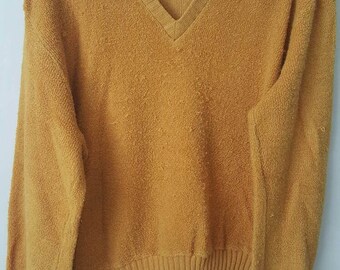 Retro Grunge Soft Sweater in Mustard Yellow, Size Medium, V Neck 77