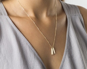 Vertical Bar Tag Necklace • Kids Names, Coordinates, Dates • Tiny Dainty Tags Custom Hand-Stamped Initial Necklace • Gift for Mom LN130_16_V