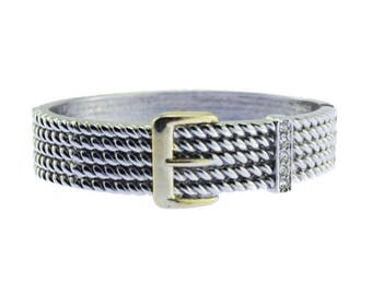 Silver Belt Bracelet, Silver Clamper Bracelet, Silver Belt Clamper Bracelet, Rhinestone Bracelet