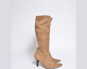 Vintage 90's Tall Brown High Heel Sock Boots