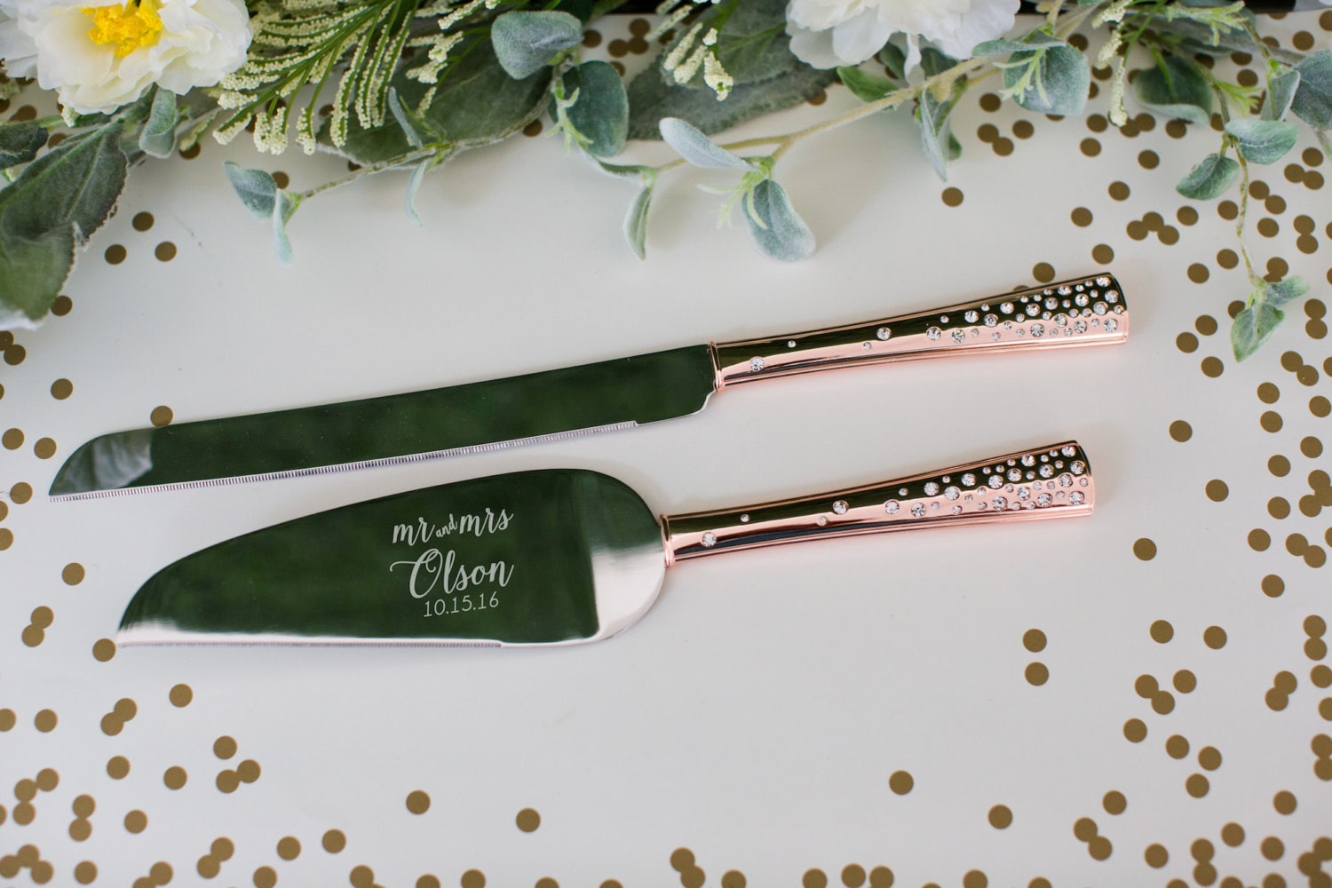 Personalized Galaxy Rose  Gold  Wedding  Cake  Knife  and Server