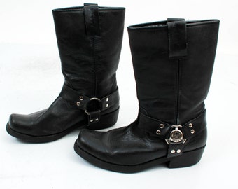 John West Boots / Western Boots / Black leather Boots / Motorcycle Boots / Biker Boots Sie EU42 UK8 US8'5 Made in Spain