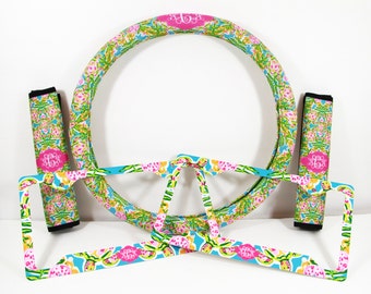 Custom Steering Wheel Cover Padded Insulated Car Accessories Seat Belt Covers License Plate Frames Lilly Pulitzer Inspired Swimming Turtles