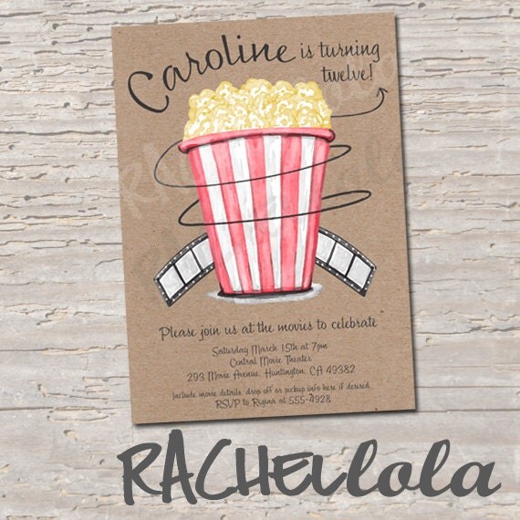 Popcorn Kraft birthday invitation digital print Movie