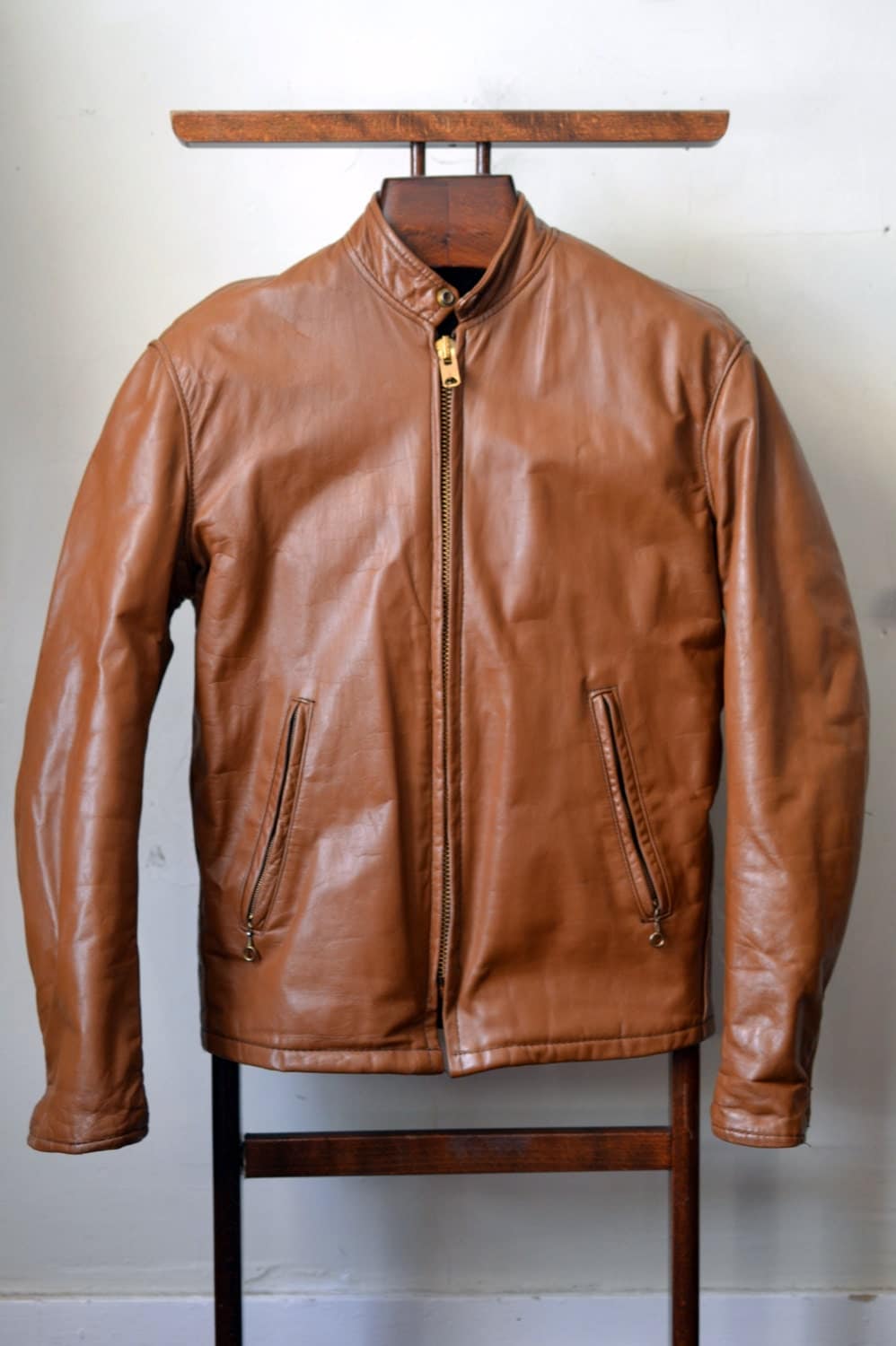 Motorcycle Jacket Vintage Tan Cafe Racer Leather Jacket Size 36 S Small Xs Extra Talon Zipper Schott Style