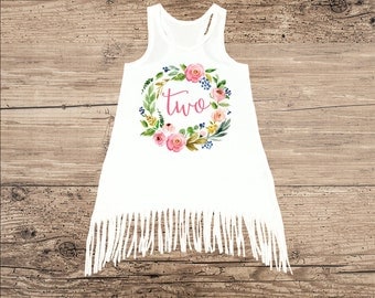 Birthday Dress for Two Year Old, Second Birthday Outfit, Boho Fringe Dress