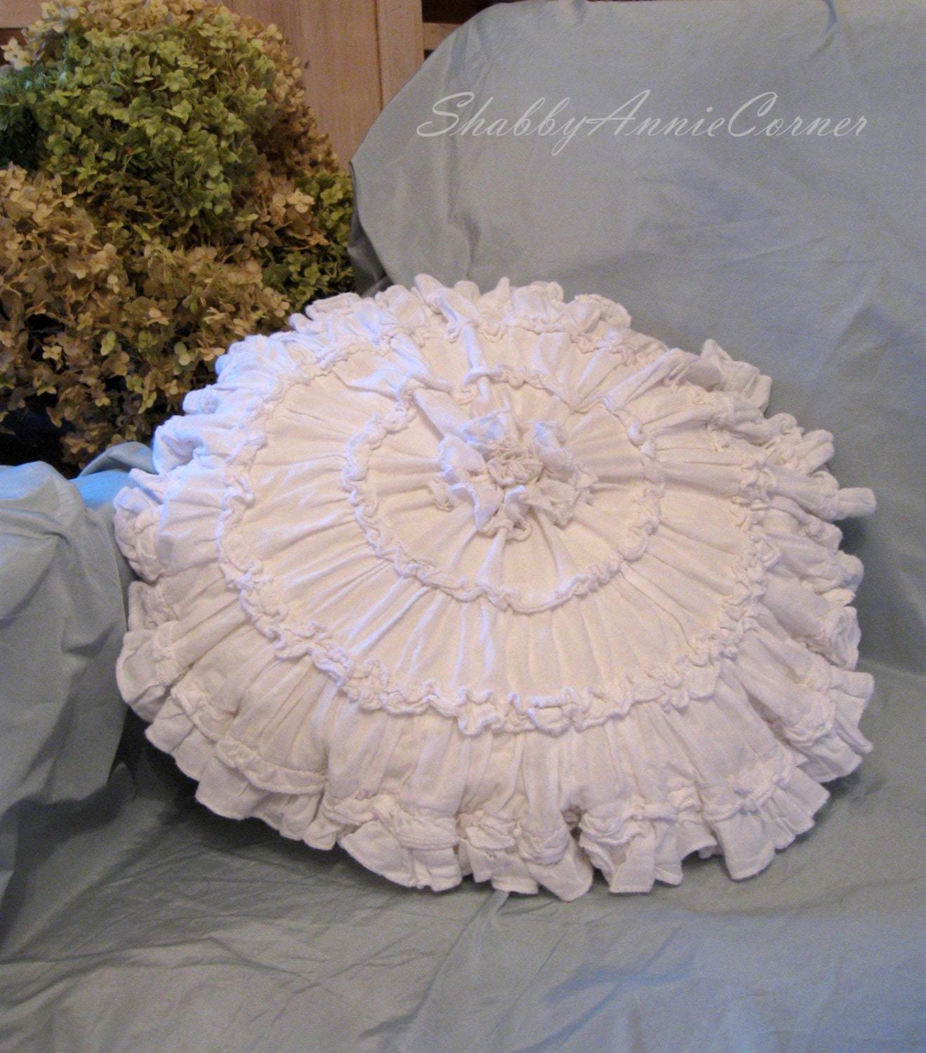 Shabby Chic pillow White Ruffle Round pillow cover French