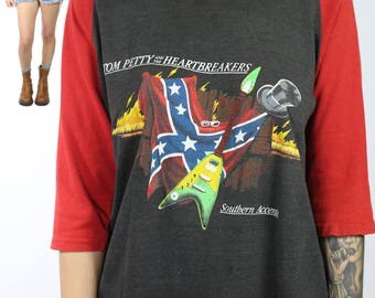 1985 Tom Petty TShirt / Vintage Rock n Roll Tee / Southern Accents Tour / 1980s Tom Petty and the Heartbreakers / Baseball Raglan 3/4 Sleeve