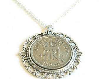 1947 Birthday Gift, Lucky Sixpence Necklace, 1947 Jewelry Gift, 70th Birthday Gift, 70th Birthday Ideas, 70th birthday gifts for women