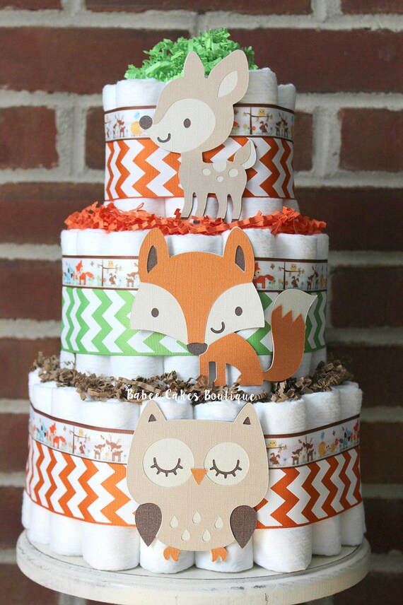 3 Tier Woodland Diaper Cake Boys Woodland Baby Shower Fox