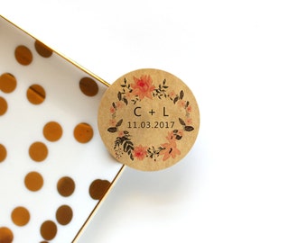 Custom Wedding Stickers, Circle Stickers, Kraft Stickers, Wedding Favor Stickers, Favour Stickers, "Ella" Collection, Set of 10 Stickers